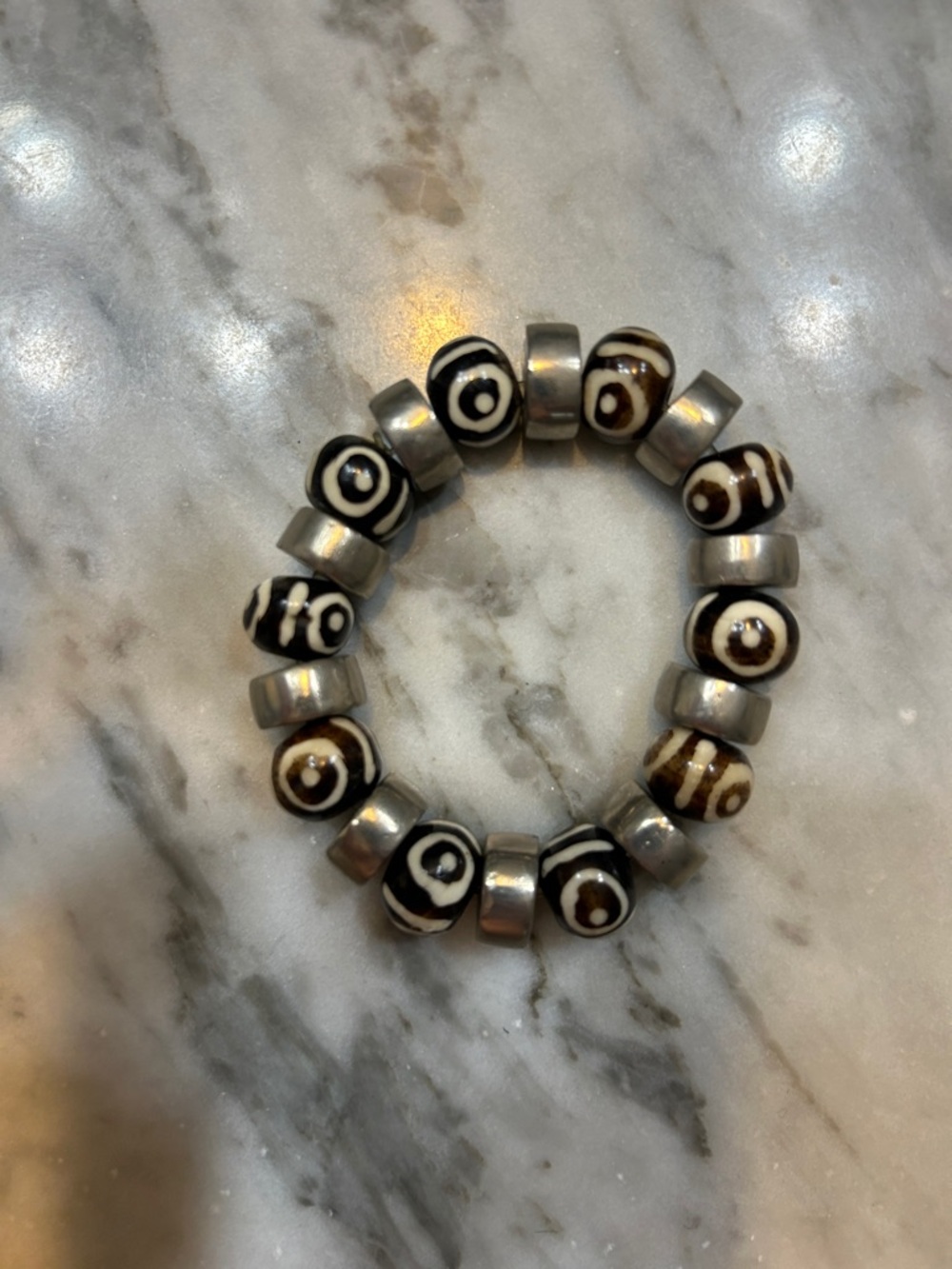Brown and White Patterned Beaded Stretch Bracelet - Women Jewelry Bracelets